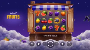 Tampilan visual slot Aviatrix Fruits dengan simbol buah dan elemen pesawat metaverse